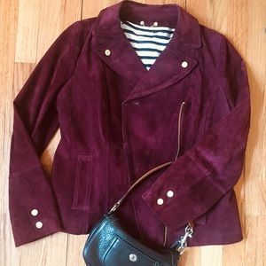 Burgundy Suede Leather Moto Jacket